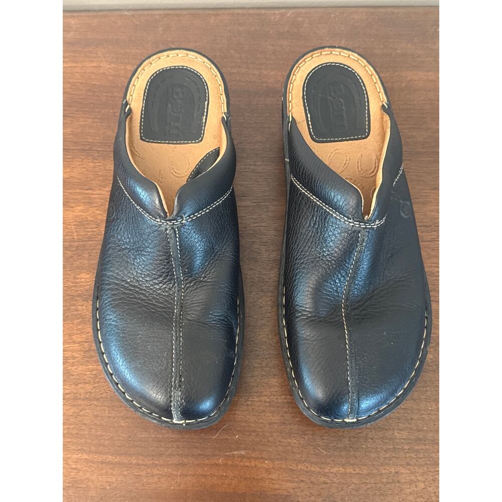 Born Women's Black Leather Granola Goblin Gorp Boho Mules Slip On Clogs Size 10 - Picture 2 of 7
